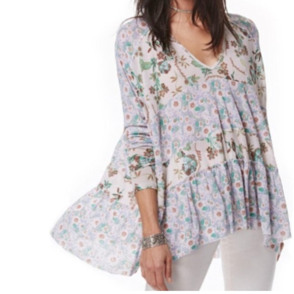 FREE PEOPLE Isabelle‎ Sheer Floral Patchwork Tunic Size Small